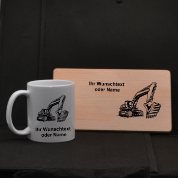 Breakfast board with cup - excavator -